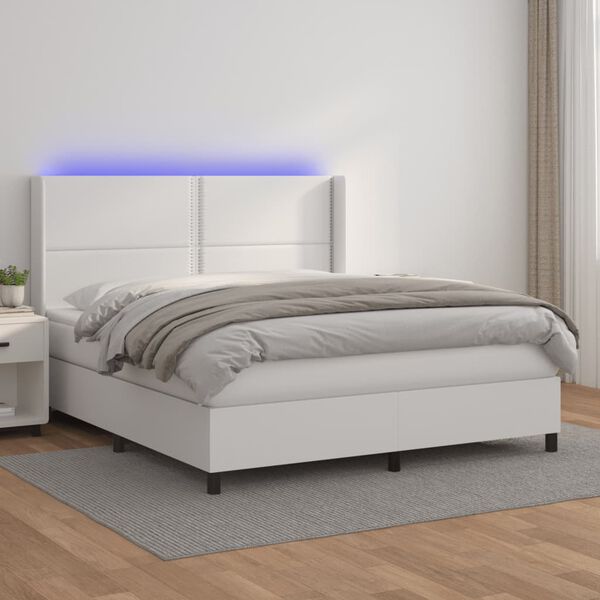 vidaXL Boxspring posteľ s matracom a LED biela 160x200 cm umel&aacute; koža