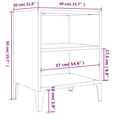 vidaXL Nočný stolík s kovovými nohami dymový dub 40x30x50 cm