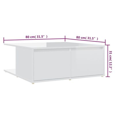 vidaXL Konferenčný stolík lesklý biely 80x80x31cm drevotrieska