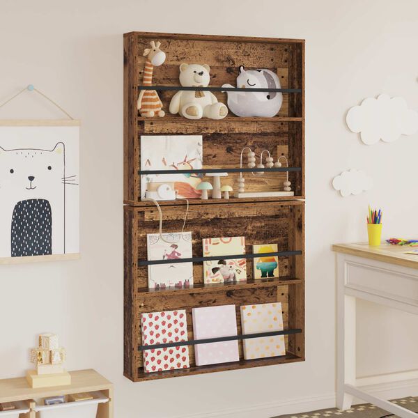 vidaXL Reg&aacute;l na časopisy s poličkou 2 pcs Star&eacute; drevo 80 x 12 x 70 cm