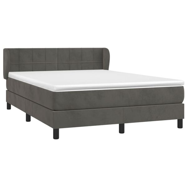 vidaXL Posteľn&yacute; r&aacute;m boxspring s matracom tmavosiv&yacute; 140x200 cm zamat
