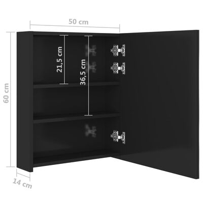 vidaXL Kúpeľňová skrinka s LED a zrkadlom, lesklá čierna 50x14x60 cm