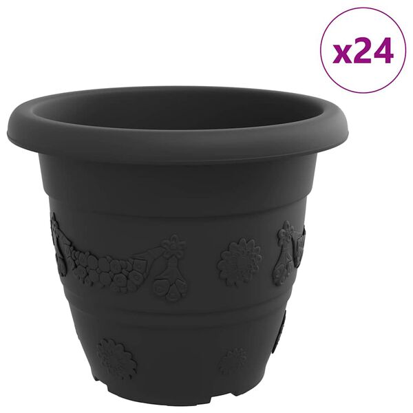 vidaXL Kulat&yacute; kvetin&aacute;č 24 pcs Čierna &Oslash; 26 x 21.5 cm Plast