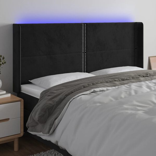 vidaXL Čelo postele s LED čierne 203x16x118/128 cm zamat