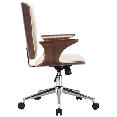 vidaXL Otočná kancelárska stolička krémová umelá koža a ohýbané drevo