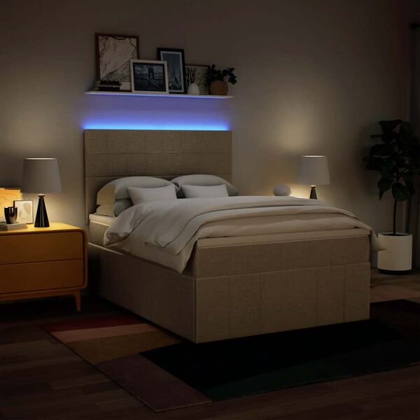 vidaXL Boxspring posteľ s matracom kr&eacute;mov&yacute; 140x190 cm l&aacute;tka