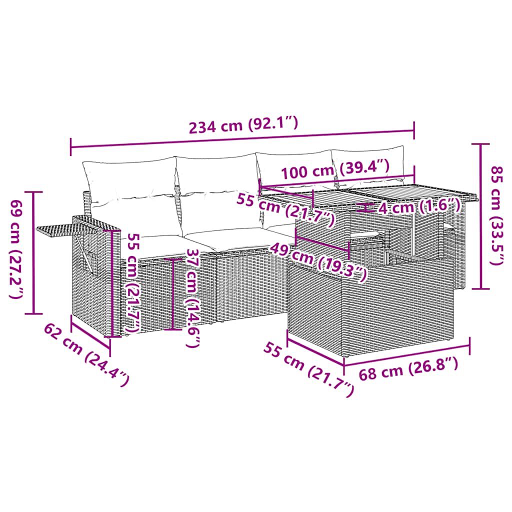 vidaXL 5-dielna záhradná súprava pohoviek s vankúšmi čierna polyratan