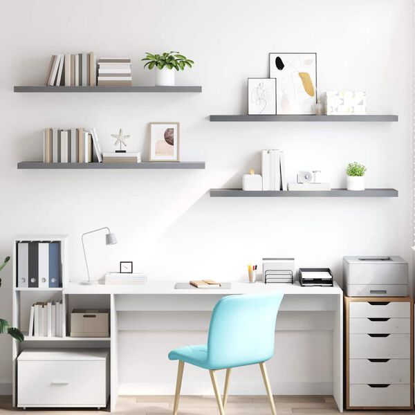 vidaXL Pl&aacute;vaj&uacute;ce n&aacute;stenn&eacute; police 4 ks, siv&eacute; 120x23,5x3,8 cm, MDF