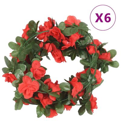 vidaXL Umelé kvetinové girlandy 6 ks jarné červené 250 cm