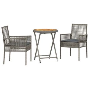 vidaXL Záhradný bistro set 3 pcs Sivá polyratan