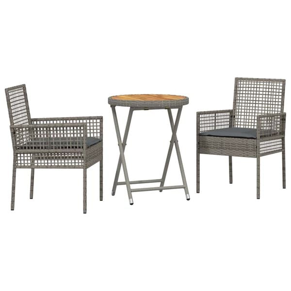 vidaXL Záhradný bistro set 3 pcs Sivá polyratan