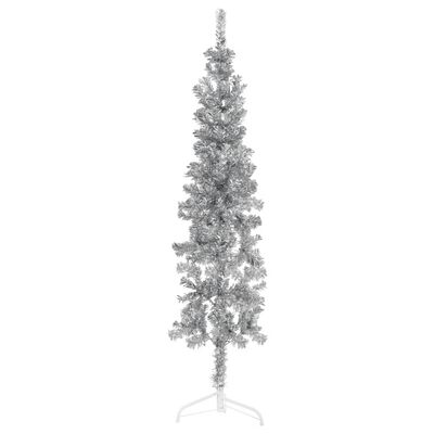 vidaXL Umelý vianočný polovičný stromček s podstavcom strieborný 150cm