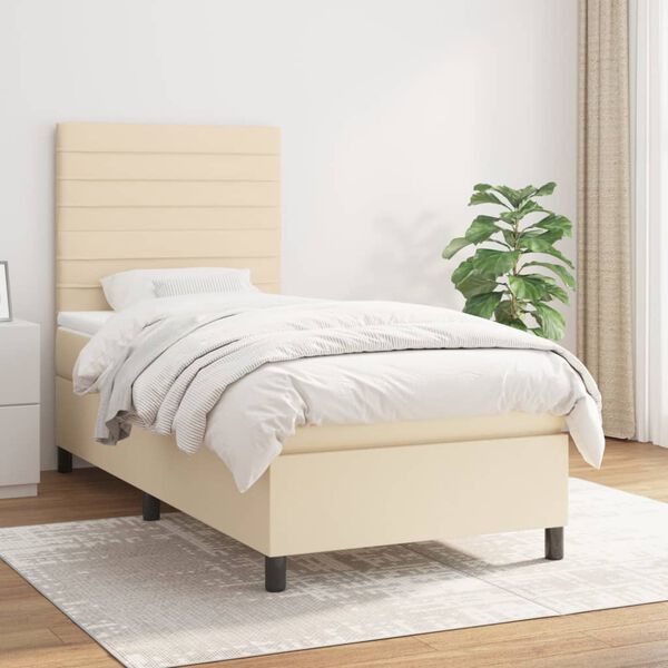 vidaXL Boxspring posteľ s matracom kr&eacute;mov&aacute; 100x200 cm l&aacute;tka