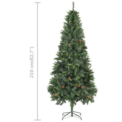 vidaXL Osvetlený umelý vianočný stromček s guľami, zelený 210 cm