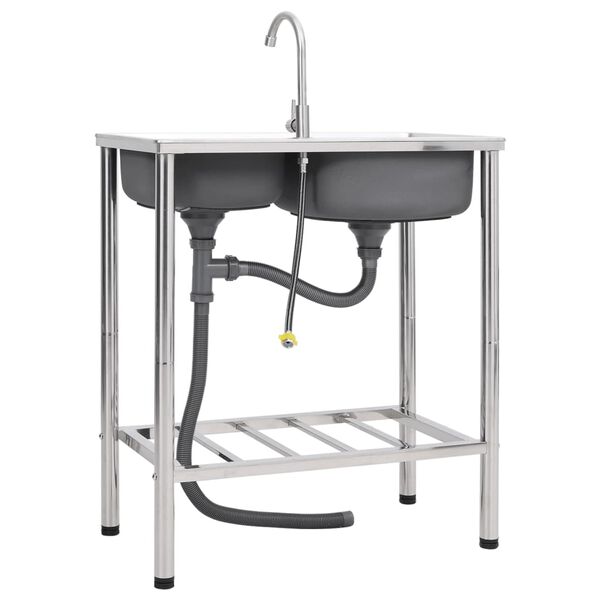 vidaXL Kempingov&yacute; drez s 2 um&yacute;vadlami s koh&uacute;tikom nehrdzavej&uacute;ca oceľ