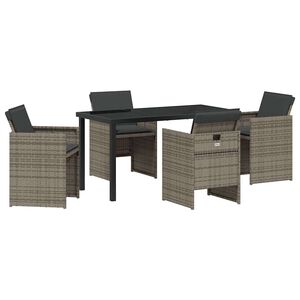 vidaXL Z&aacute;hradn&yacute; jed&aacute;lensk&yacute; set s vank&uacute;&scaron;om 5 pcs Siv&aacute; polyratan
