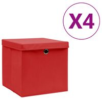 vidaXL Úložné boxy s vekom 4 ks, 28x28x28 cm, červené