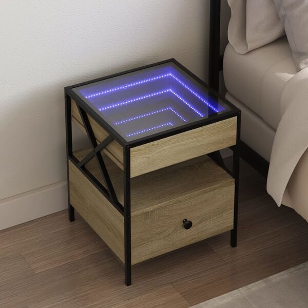 vidaXL Nočný stolík s nekonečnými LED dub sonoma 40x40x51 cm