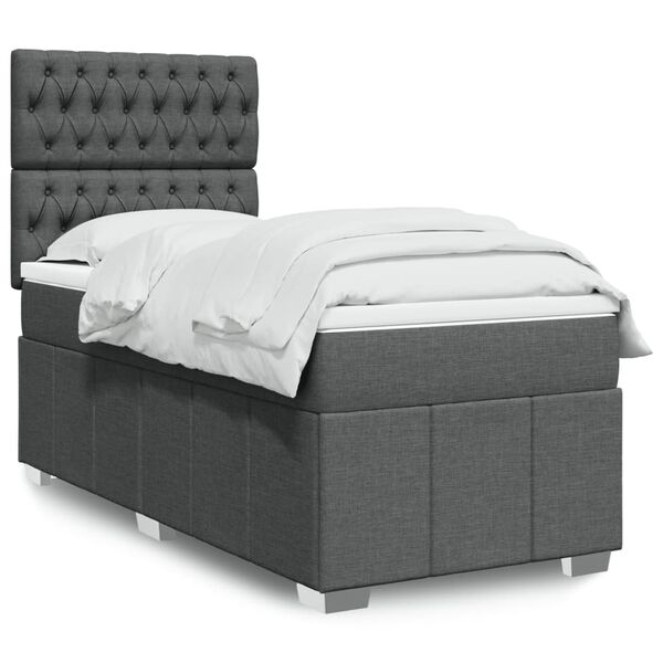 vidaXL Boxspring posteľ s matracom tmavosiv&aacute; 90x190 cm l&aacute;tka