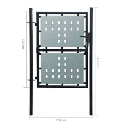 vidaXL Čierna jednokrídlová plotová brána 100x175 cm