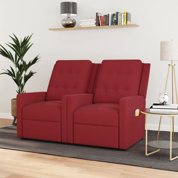 vidaXL 2-miestne sklápacie masážne kreslo, vínovo červené, látka