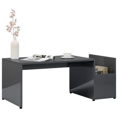 vidaXL Konferenčný stolík lesklý sivý 90x45x35 cm drevotrieska