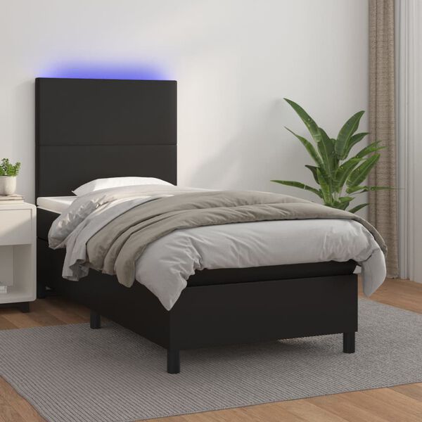 vidaXL Boxspring posteľ s matracom a LED čierna 90x200 cm umelá koža