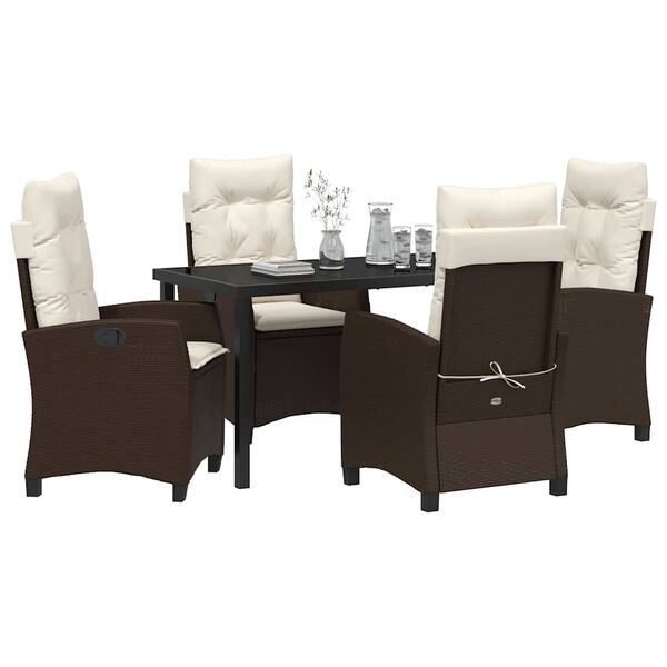 vidaXL Z&aacute;hradn&yacute; jed&aacute;lensk&yacute; set s vank&uacute;&scaron;om 5 pcs Hned&aacute; polyratan