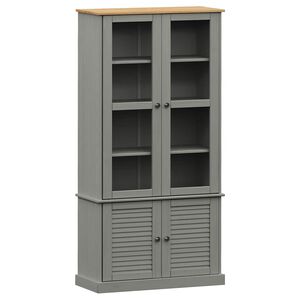 vidaXL Sklenen&aacute; vitr&iacute;na VIGO siv&aacute; 85x35x170 cm mas&iacute;vna borovica