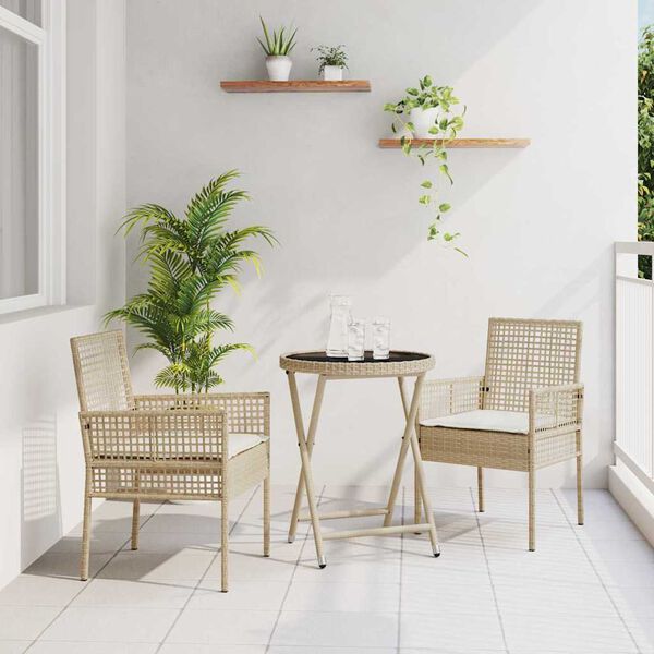 vidaXL Záhradný bistro set 3 pcs Béžová polyratan