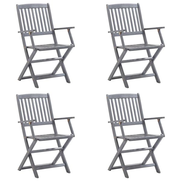 vidaXL Skladacie vonkaj&scaron;ie stoličky s podložkami 4 ks ak&aacute;ciov&yacute; mas&iacute;v