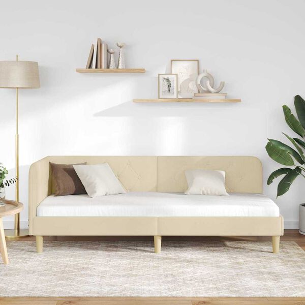 vidaXL Rohový rám postele s čelnou doskou Krémová 80 x 200 cm látka