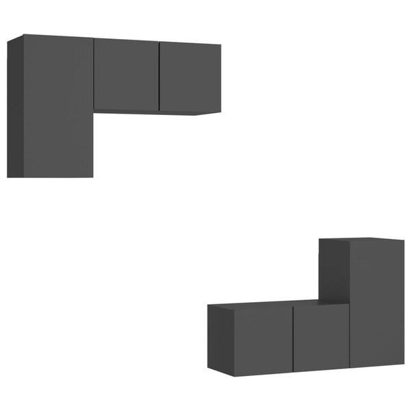 vidaXL 4-dielna s&uacute;prava TV skriniek siv&aacute; drevotrieska