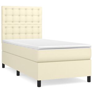 vidaXL Boxspring posteľ s matracom kr&eacute;mov&aacute; 90x200 cm umel&aacute; koža