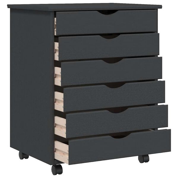 vidaXL Skrinka so zásuvkami na kolieskach MOSS sivá masívna borovica