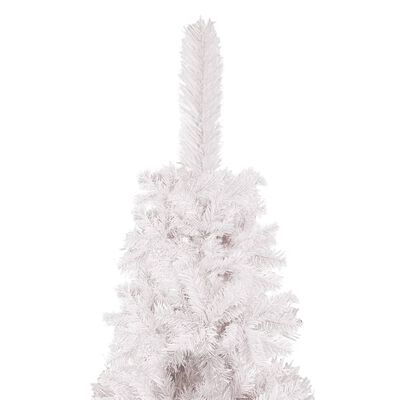 vidaXL Úzky osvetlený vianočný stromček s guľami, biely 120 cm