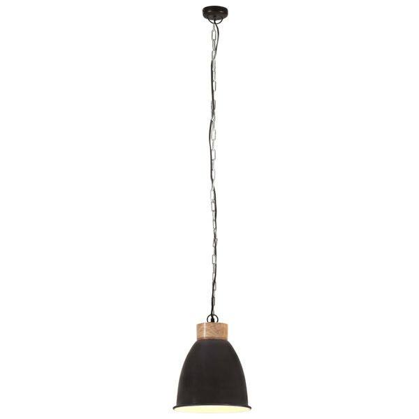 vidaXL Industriálna závesná lampa čierna železo a masívne drevo 23 cm E27