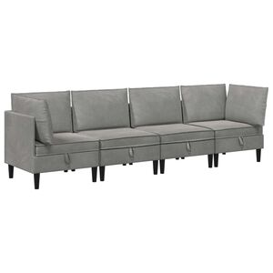 vidaXL S&uacute;prava n&aacute;bytku do ob&yacute;vačky s vank&uacute;&scaron;om 4 pcs Svetlosiv&aacute; Zamat