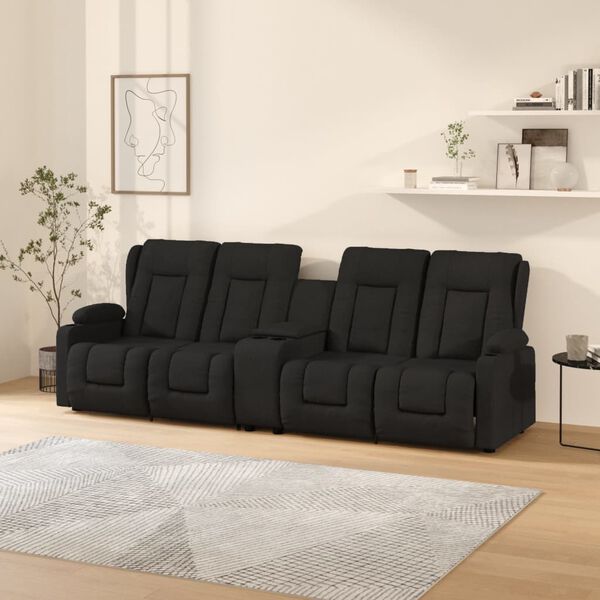 vidaXL 4-miestne skl&aacute;pacie mas&aacute;žne kreslo+držiaky na poh&aacute;re, čierne