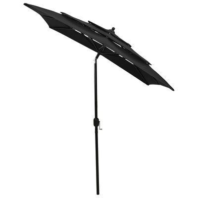 vidaXL 3-stupňový slnečník s hliníkovou tyčou čierny 2x2 m