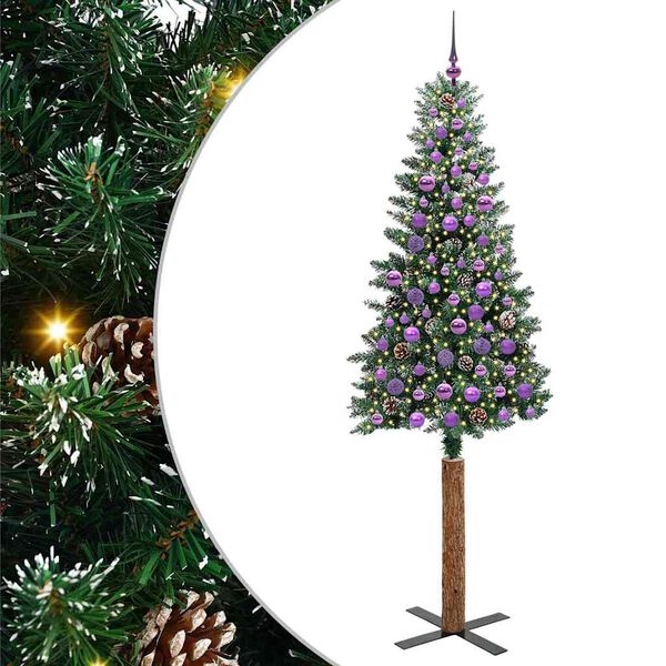 vidaXL Úzky vianočný stromček s 300 LED-i Zelená a biela 210 cm