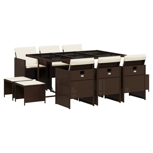 vidaXL 11-dielna z&aacute;hradn&aacute; sedacia s&uacute;prava a vank&uacute;&scaron;e hned&aacute; polyratan