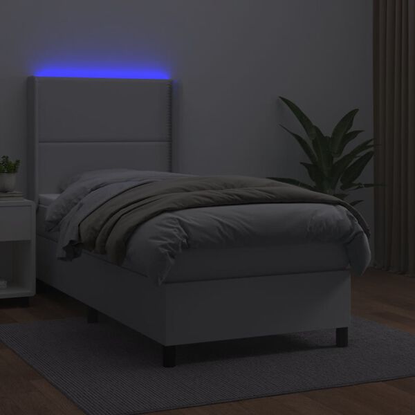 vidaXL Boxspring posteľ s matracom a LED biela 90x190 cm umel&aacute; koža