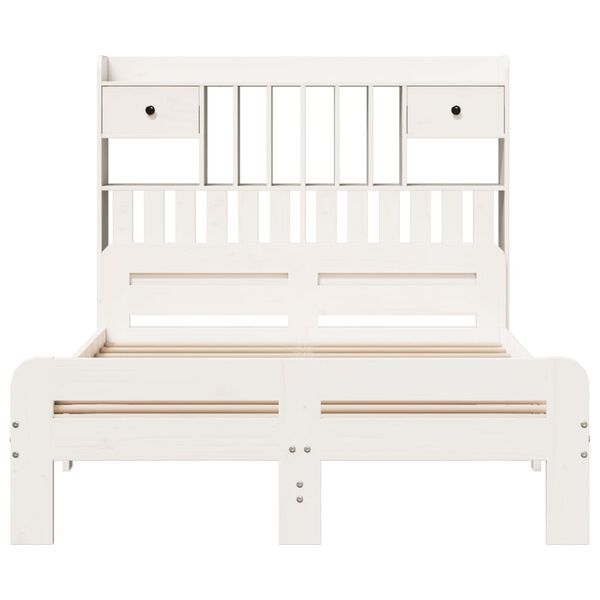 vidaXL Posteľ s knižnicou bez matraca biela 135x190cm borovicový masív