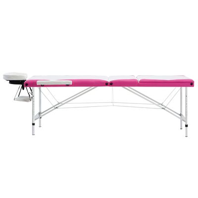 vidaXL Skladací masážny stôl, 3 zóny, hliník, bielo ružový