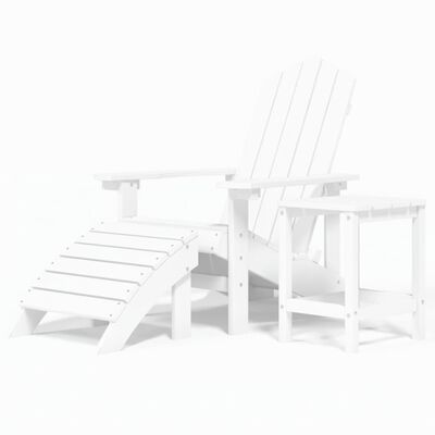 vidaXL Záhradná stolička Adirondack s podnožkou a stolíkom HDPE biela