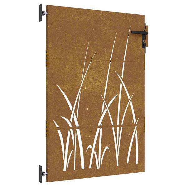 vidaXL Záhradná brána 85x125 cm, oceľ Corten, dizajn s trávou