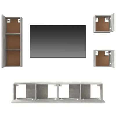 vidaXL 5-dielna súprava TV skriniek betónová sivá spracované drevo