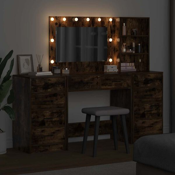 vidaXL Toaletný stolík so zásuvkou 3 pcs Dymová dub Kompozitné drevo