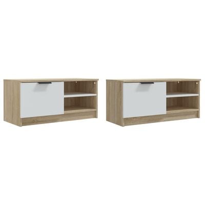 vidaXL TV stolíky 2 ks biele a sonoma 80x35x36,5cm spracované drevo